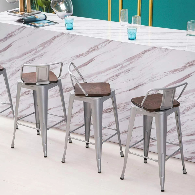 Tabouret de bar et de bar Divya, Brun / Argenté, Tabouret de bar (siège d’une hauteur de 30 po)