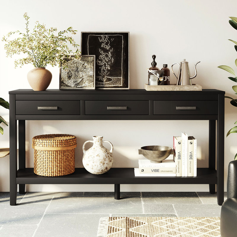 59" Wide 3 - Drawer Credenza Office Storage Cabinet, Black