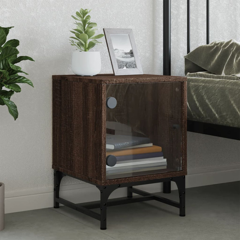 Genagra 35cm W Steel Bedside Table, Set of 2, Brown Oak