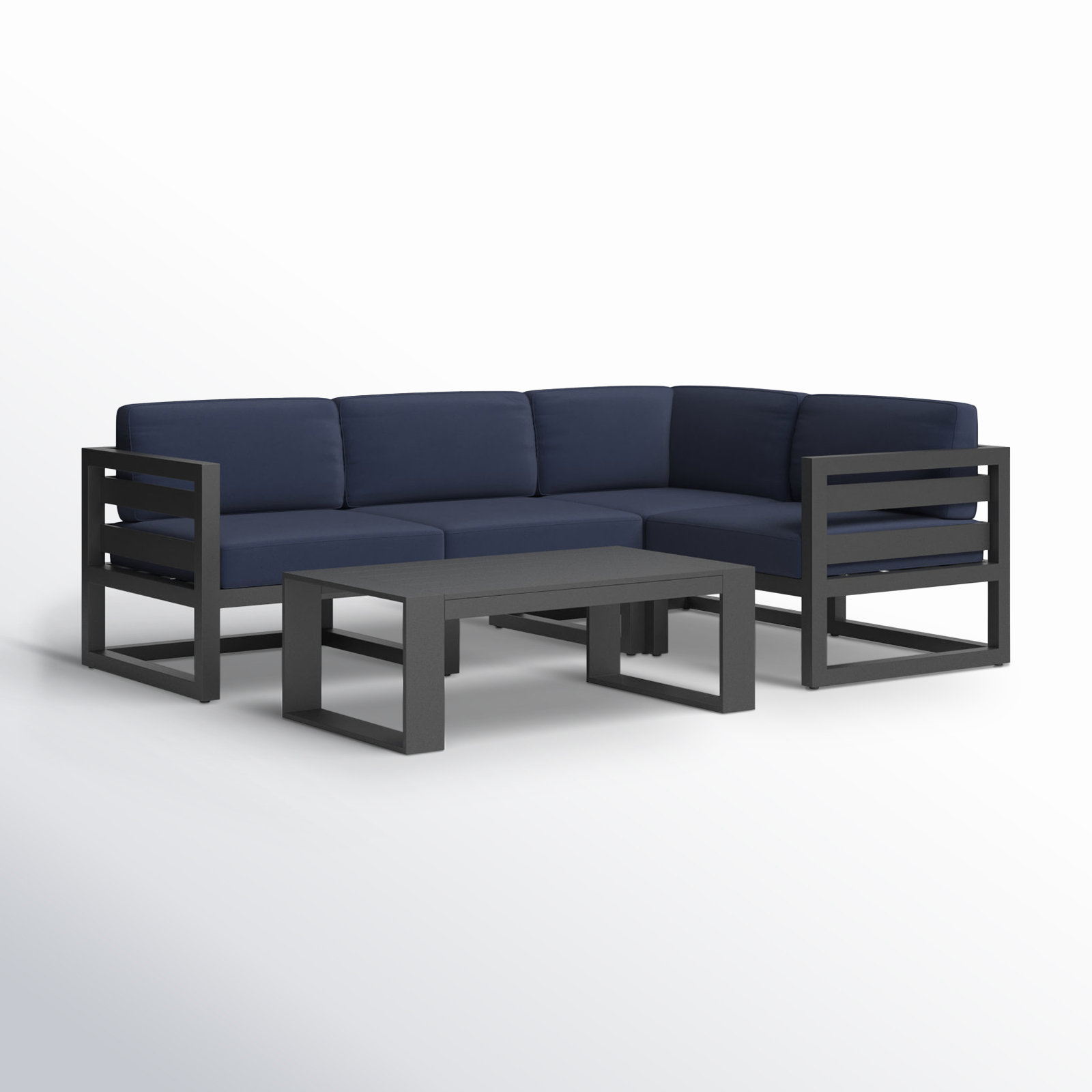Smith 5 Piece Sectional Seating Group with Sunbrella® Cushions, Spectrum Indigo, Slate