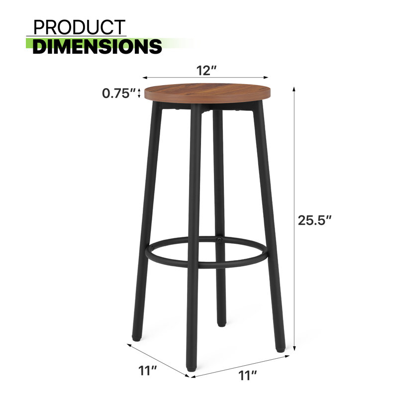 Round Kitchen Backless Bar Stool With Footrest, Rustic Brown