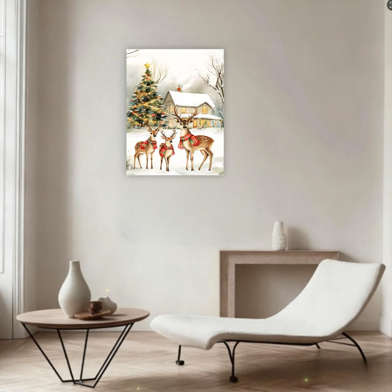 Art mural en toile sans cadre 24 po x 36 po Wintry Christmas Deer