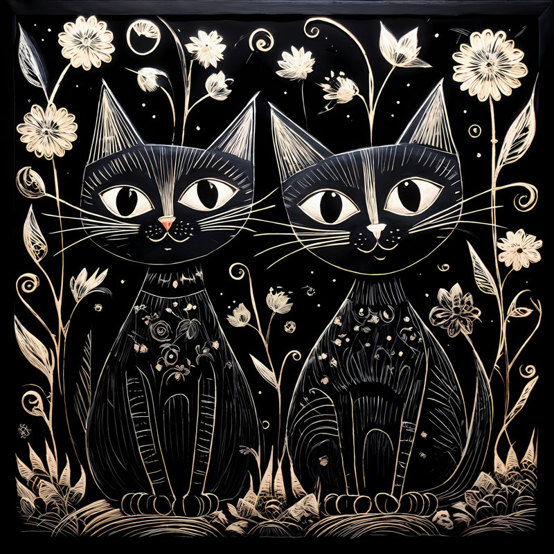 Cats In The Night, 30" H x 30" W