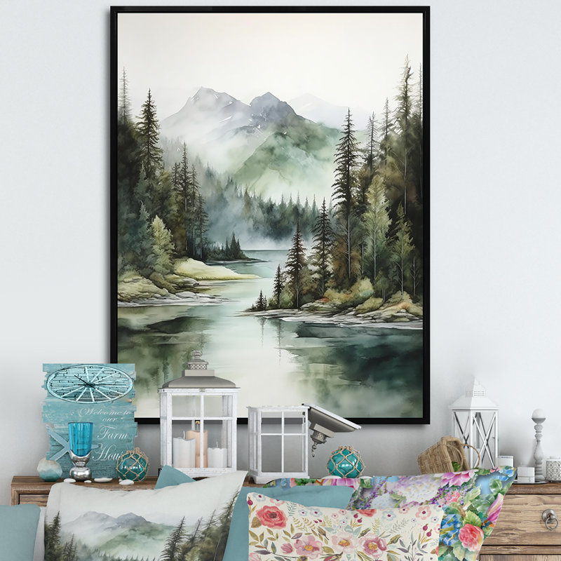 Impression sur toile, "Minimalisme lac tranquillité I", Cadre flottant noir, H 40 po x l 30 po x P 1,5 po
