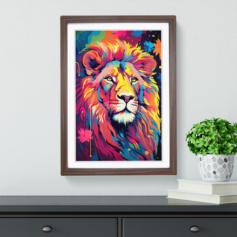 Leo Zodiac Pop - Single Picture Frame Print on Wood, 46cm H x 34cm W x 2cm D, Walnut Framed
