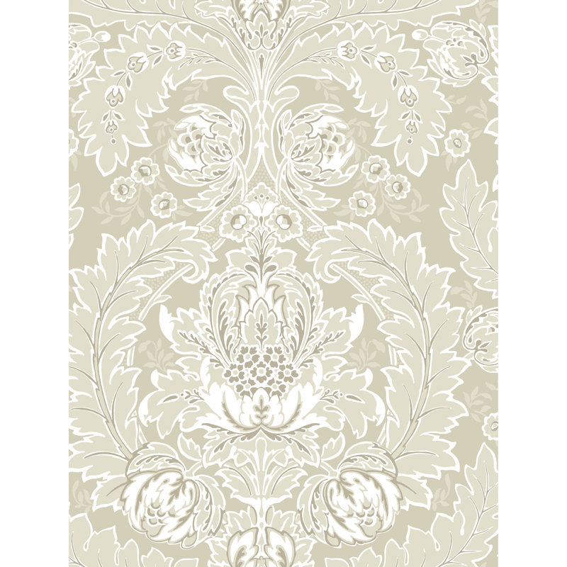Albemarle Coleridge Damask Wallpaper Roll, Linen/White