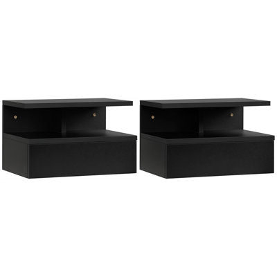 Ensemble de 2 tables de chevet flottantes, table de chevet avec tiroir et tablette