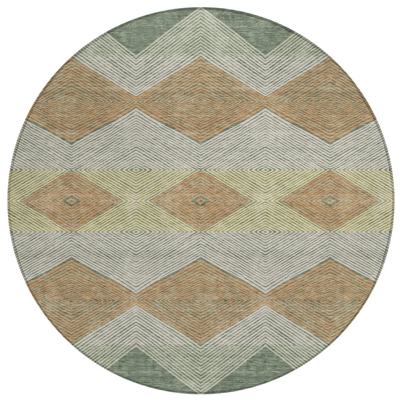Machine Washable Indoor/Outdoor Chantille ACN2545 Geometric Rug, Basil, Round 8'