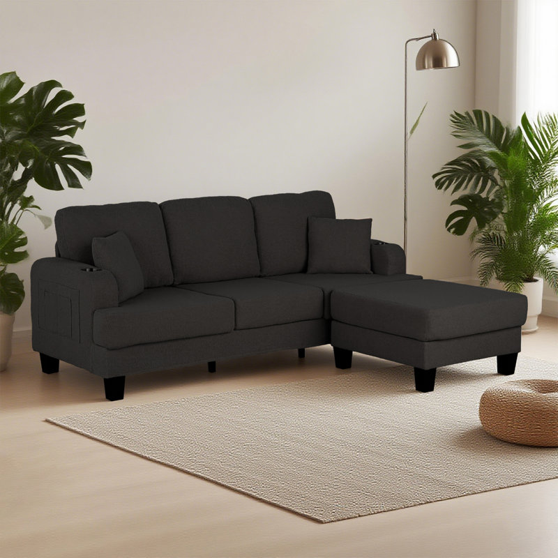 Oriana 2-Piece Sofa And Ottoman With Pillow And USB Port For Small Space Living Room Apartment, Gray Fabric