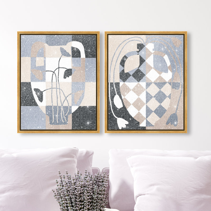 Checkered Boheme Set Set by Oliver Gal, 92"H x 74"W, Gold Floater Frame