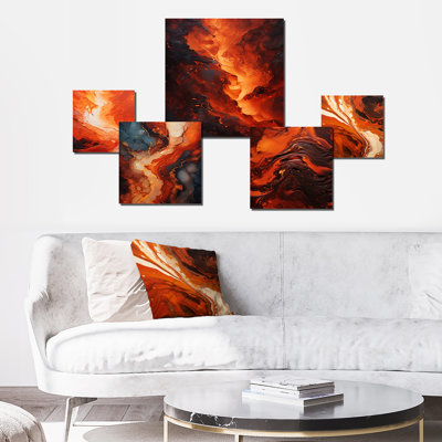 «Molen Muse Fiery Flame», ensemble d'art mural abstrait à encre liquide de 6