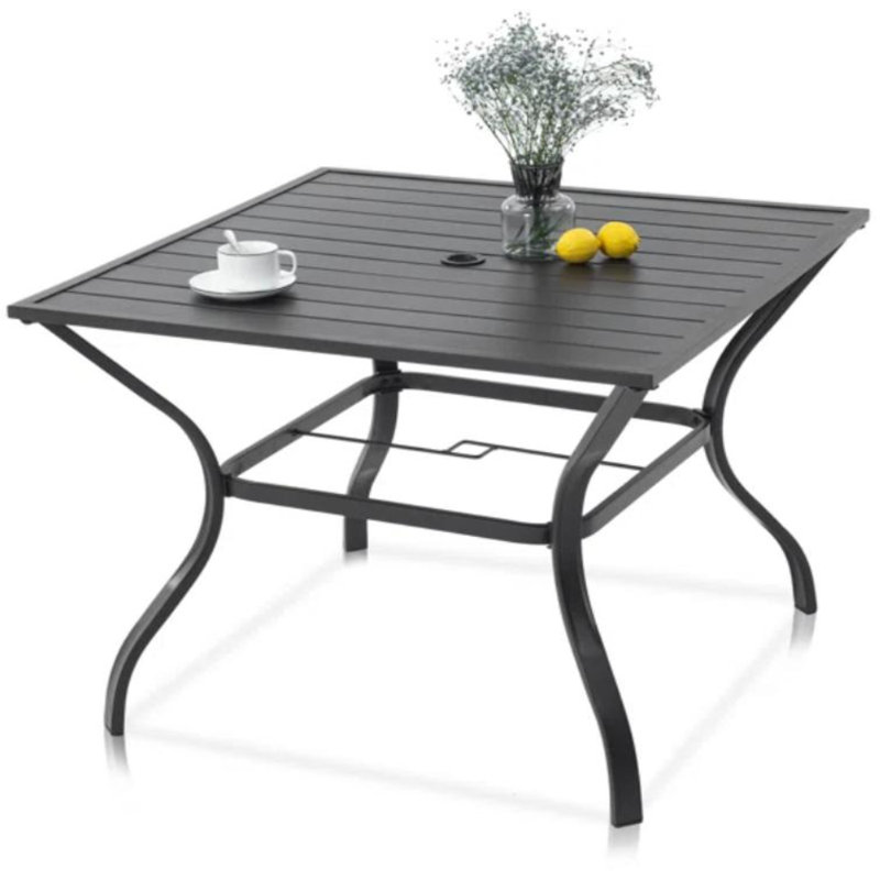 Bhairavi Square Metal Outdoor Dining Table With Umbrella Hole , 37'' in. W 37'' in. D