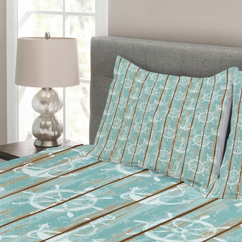 Adrin Blue/White Microfibre Bedspread Set, 220 x 264 cm