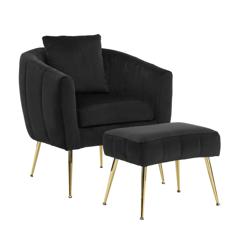 Fauteuil d'appoint en velours citrouille l 28 po d'intérieur avec repose-pieds, Velours noir