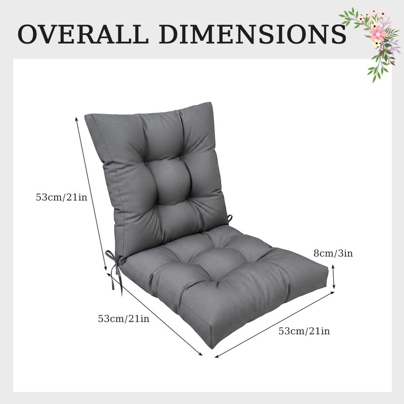 Patio Seat & Back Cushions, 42"×24" Tufted Water-Resistant Outdoor Cushion For Rocking, Dining Chairs, Dark Gray