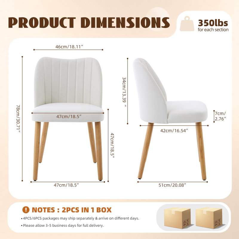 Chaises de salle à manger rembourrées, chaises de cuisine modernes en tissu avec pieds en bois, Crème, Naturel
