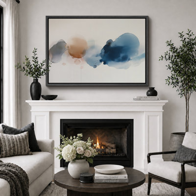 Abstract Blot in Blue and Brown - Pictures Extra Large Framed Canvas Print Wall Art