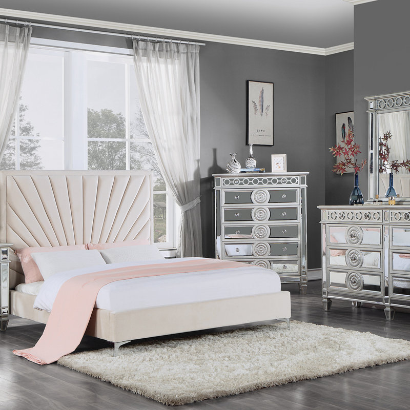 Tufted bed frame,platform bed,upholstered bed with high headboard, Queen