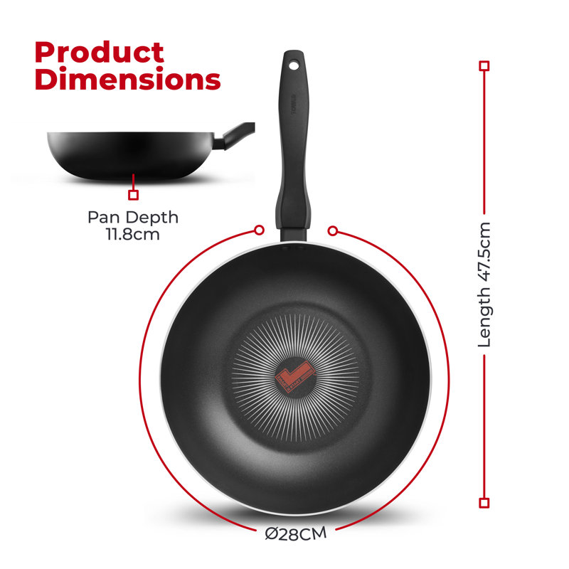 Tower T700316 SmartStart Gourmet 28cm Aluminium Wok with Aeroglide Non-Stick Coating, Induction Compatible