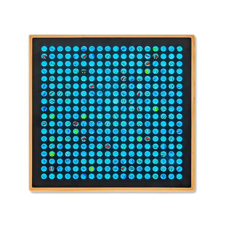Panneau sensoriel tactile en marbre avec billes de verre – Cadre en bois, télécommande DEL couleur