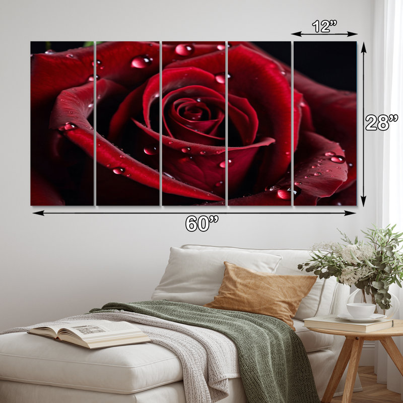 Ensemble de décorations murales en métal Red Rose with Raindrops III - Roses