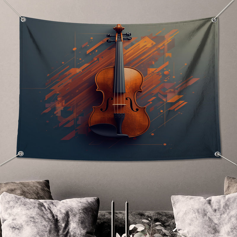 Abstract Violin Art Wall Tapestry - Violin Wall Decor, 104in H x88 with 4 Grommets