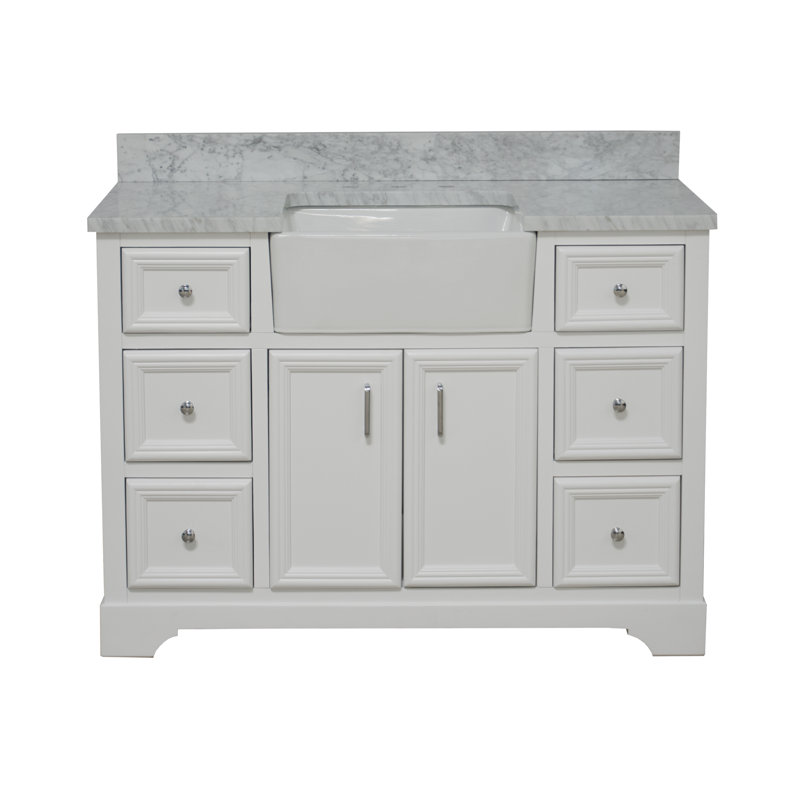 Ensemble de meuble-lavabo simple de 48 po Emiliano, Marbre de Carrare, Blanc