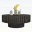Table basse ronde noire au design minimaliste et moderne, avec texture bois naturel, montage facile, idéale pour le salon et la salle à manger.