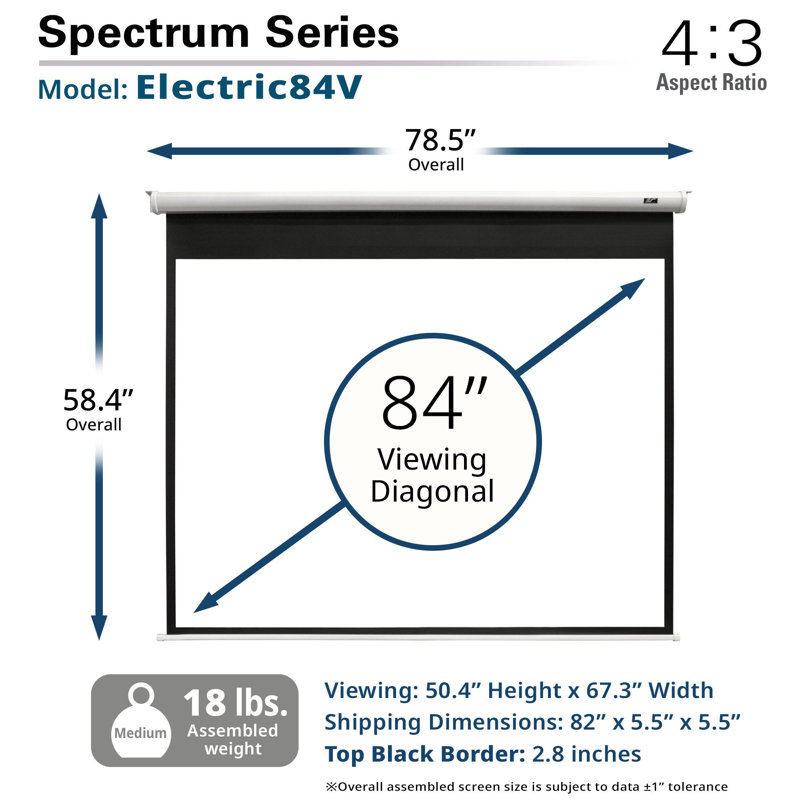Spectrum Series Electric White Wall/Ceiling Projector Screen, Diagonale de 84 po