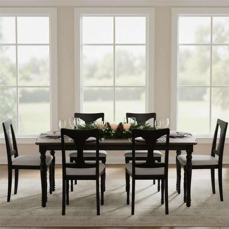 Ensemble de salle à manger 7 pièces avec table extensible et rallonge amovible, comprenant 6 chaises d'appoint rembourrées