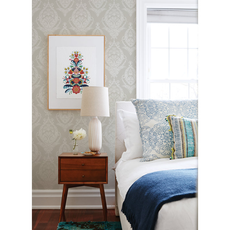 Raido Damask Wallpaper Roll, Light Gray