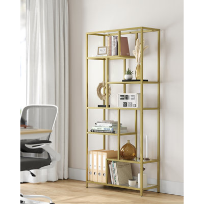 Bookshelf, 6-Tier Tall Bookcase, Plant Stand, Display Shelf, 30 X 80 X 180 Cm, Tempered Glass, For Study, Office, Living Room, Bedroom, Kitchen, Simply Black