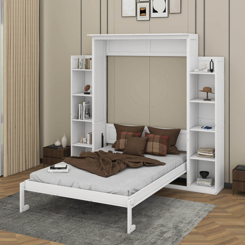 Lit escamotable double avec tablettes et DEL