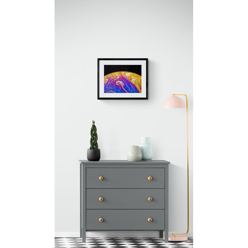 Soap Bubble Close Up Print by Philippe Monthoux, Black Framed Canvas, 25" H x 33" W