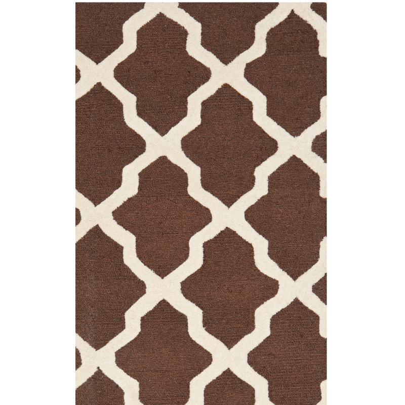 Cannen Hand Tufted Wool Geometric Rug, Runner 2'6" x 6', Ivory/Dark Brown