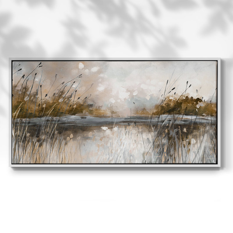 Vue sur le lac Honeybloom - Toile tendue avec châssis, prête à accrocher, H 21 po x l 41 po, Blanc