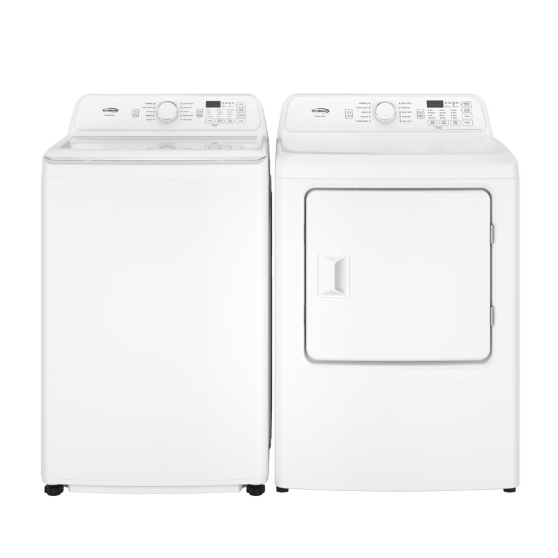 Laveuse à chargement par le haut de 63,5 cm (25 po) et de 113 L (4 pi³) avec agitateur et sécheuse électrique de 68,6 cm (27 po) et de 198 L (7 pi³) de 240 V, ensemble buanderie blanc