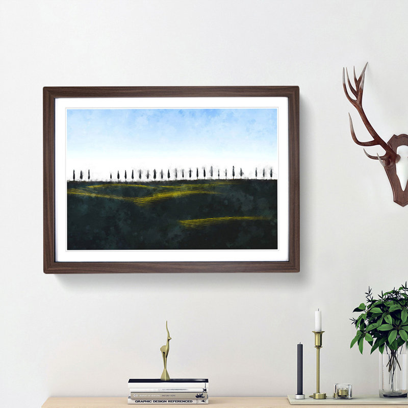 Tuscany Fields in Siena Italy - Picture Frame Painting Print, 62cm H x 87cm W x 2cm D, Walnut Framed