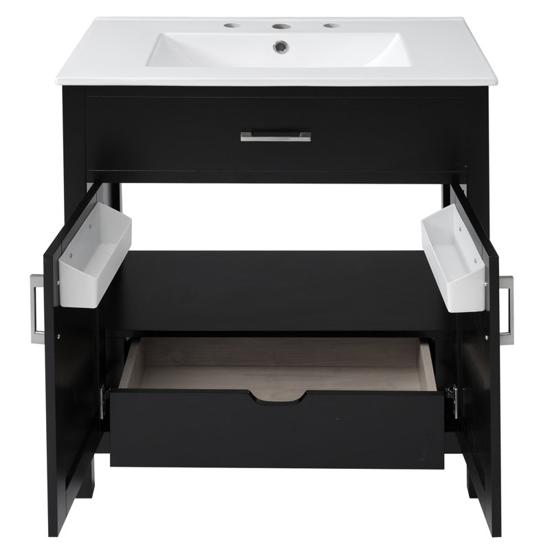 Meuble-lavabo de 30 pouces avec lavabo en céramique et beaucoup de rangement - le choix parfait pour les petites salles de bain