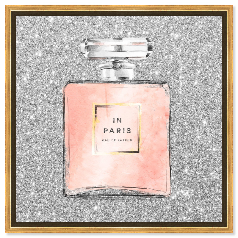 «Paris Glitter Spring, Paris Glitter Perfume», impression sur toile gris moderne pour le bain, Cadre en plastique doré