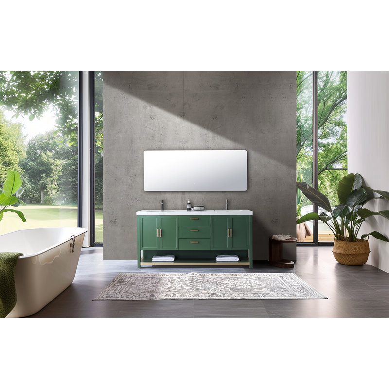Meuble-lavabo 72 po Macédoine, Vert forêt, Blanc