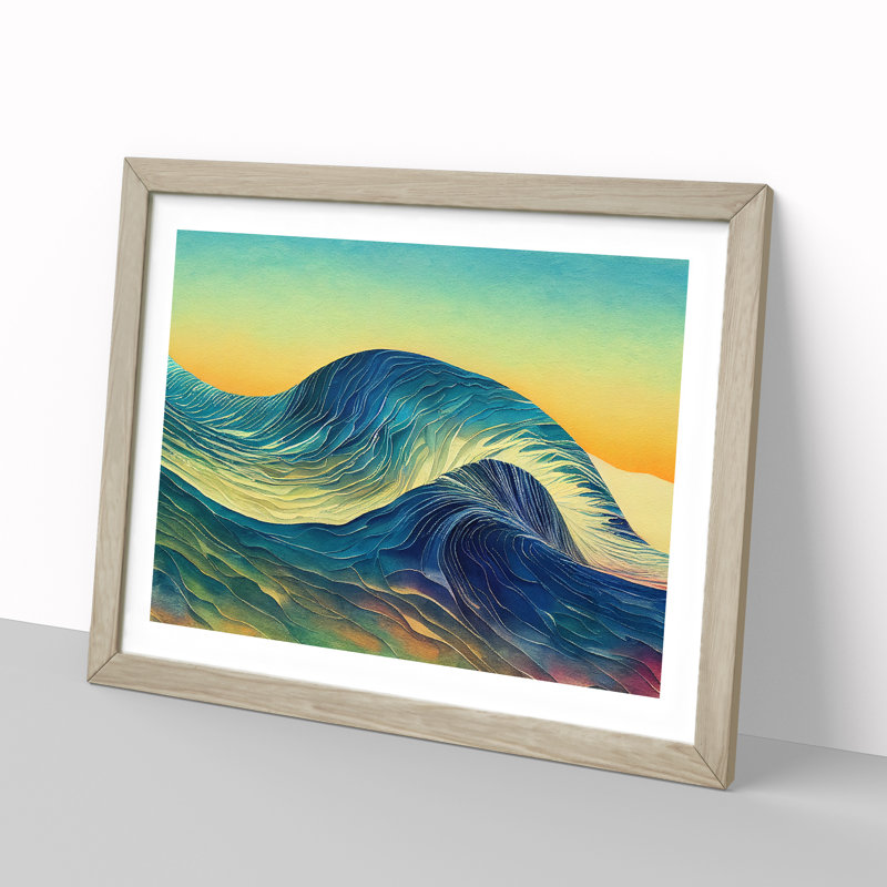 Dreamy Ocean Wave - Single Picture Frame Painting, 34cm H x 46cm W x 2cm D, Oak