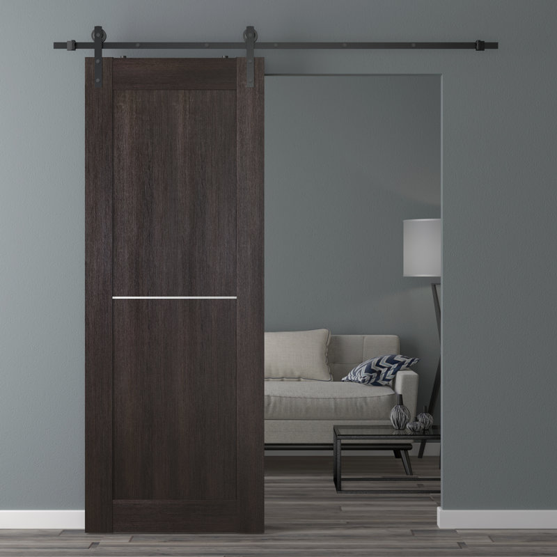 Porte de grange à panneaux PP en bois manufacturé Avon avec quincaillerie d'installation, 27,75 po x 79,37 po