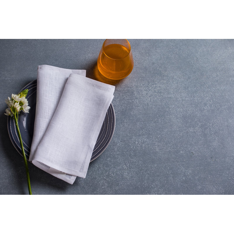 100% Pure Linen Cocktail Napkins - Athena, White, 9" x 9"