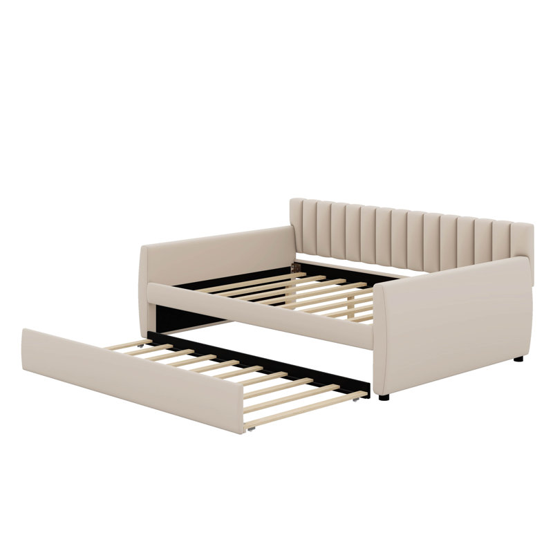 Lit de jour double avec lit gigogne, Beige