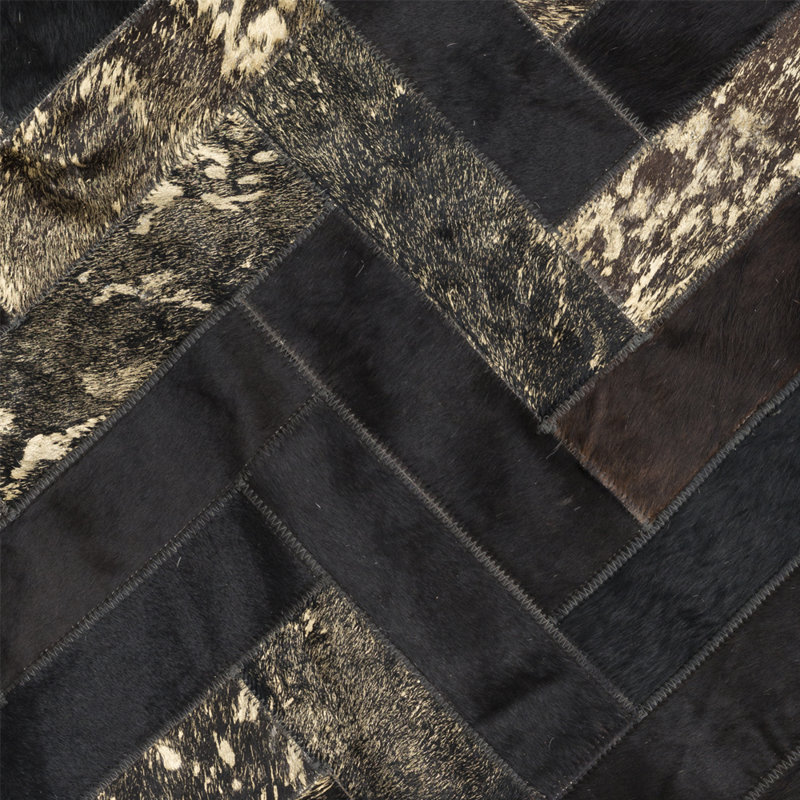 Estrella Cowhide Geometric Area Rug in Black, Runner 2'7" x 13'1"