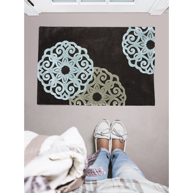 Tapis fabriqué à la main Equelle chocolat et bleu glacier, Rectangle 8 pi x 10 pi