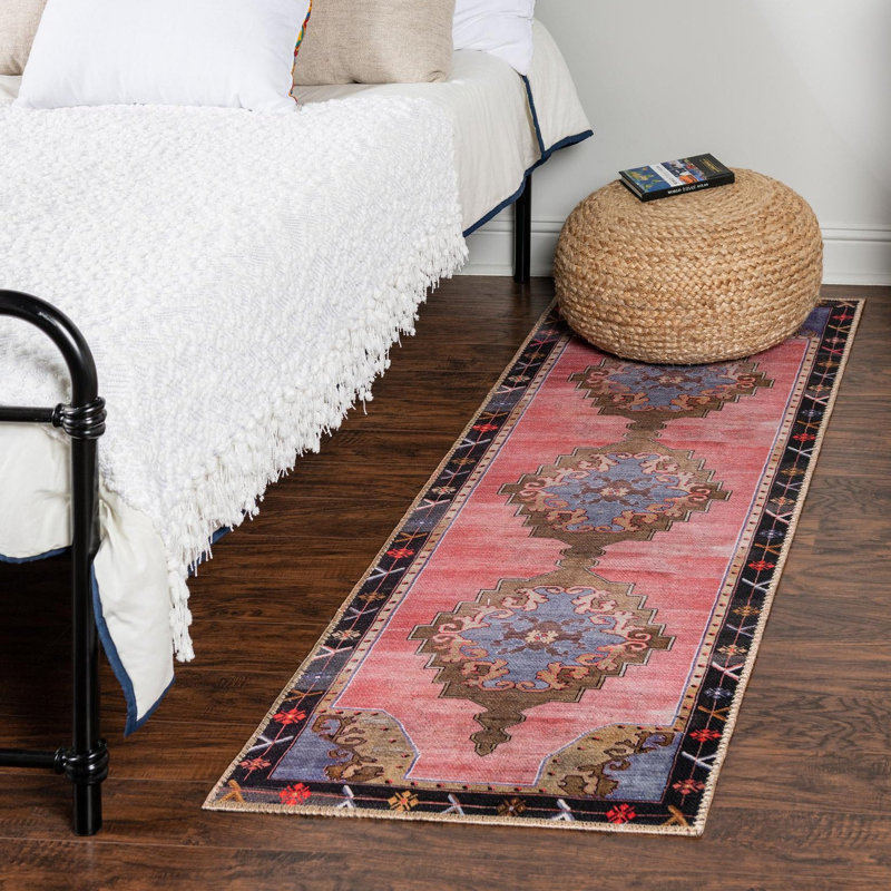 Tapis rose Glessite, Tapis de couloir 2 pi 6 po x 10 pi