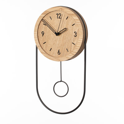 16-inch Decorative Wall Clock Step Movement Mechanism Metal Frame Wooden Dial And Pendulum Design Battery-operated Timepiece For Living Room Hallway Or Office Décor, Natural Brown 829663324373