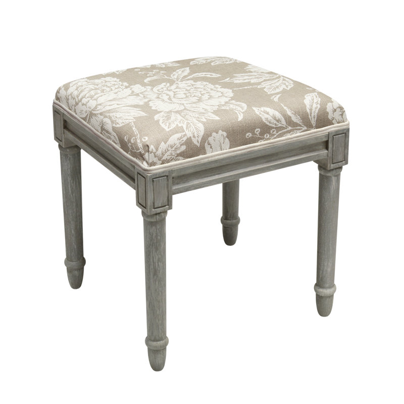 Tabouret de coiffeuse en lin gris avec pivoine grise, gris, Taupe